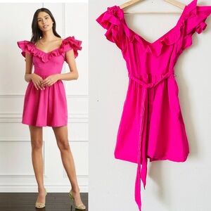 Hill House LARGE Ana ruffled mini tie dress in Poppy Pink